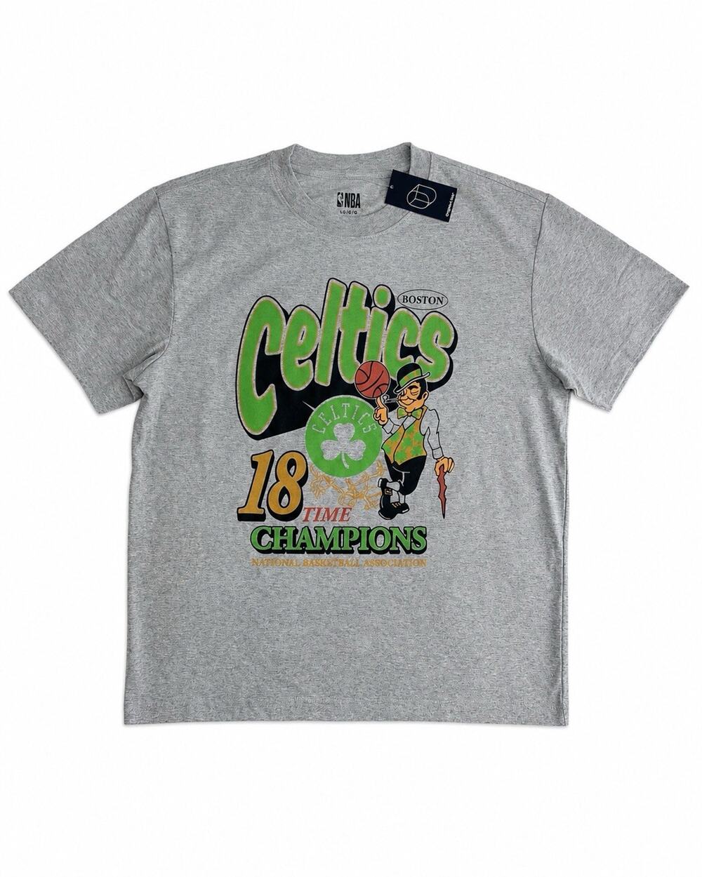 NBA Boston Celtics 18 Time Champions Graphic T Shirt Gray Size Large NWT